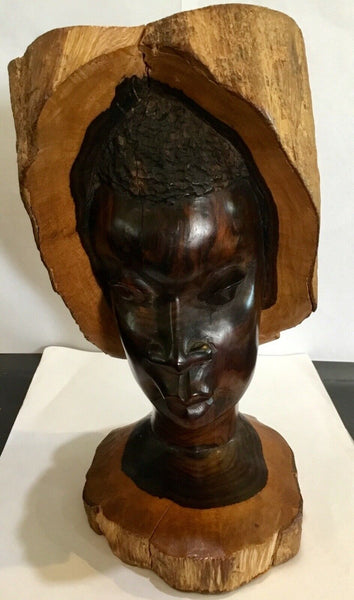 Hand Carved Wooden African Bust Sculpture