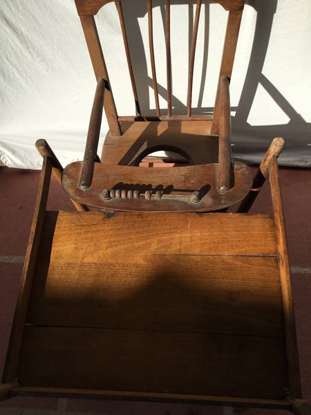 Antique Wooden High Chair Potty Chair with Folding Legs