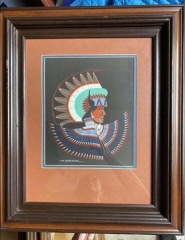 PLAINS WARRIOR PROFILE LITHOGRAPH ART CHEYENNE TRIBE ART BY ARCHIE BLACKOWL