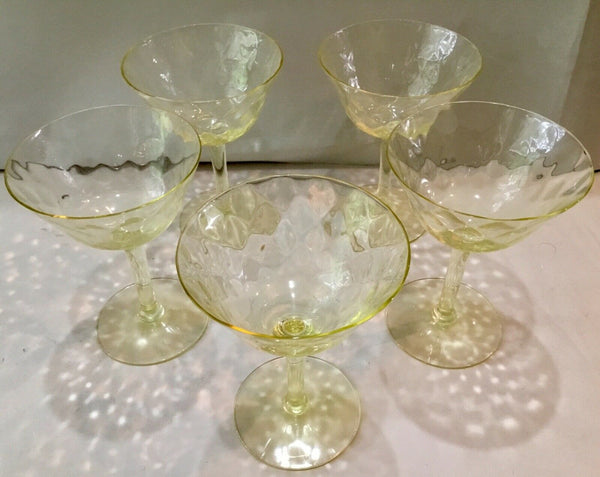 Set Of (5) Yellow Depression Stemmed Sherbet Champagne Glasses