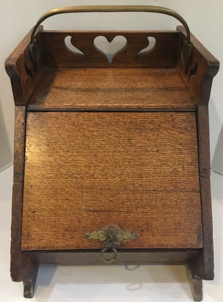 ANTIQUE WOODEN HOT COALS SCUTTLE BOX WITH METAL INSERT