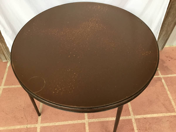 Vintage Round Metal Game Table With Folding Legs