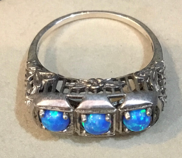 Opal And .925 Sterling Silver Ring Size 8