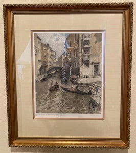 Eidenberger’s Colorized Etching Of Venice, Canal Venedig, Kanalbrucke, Italy