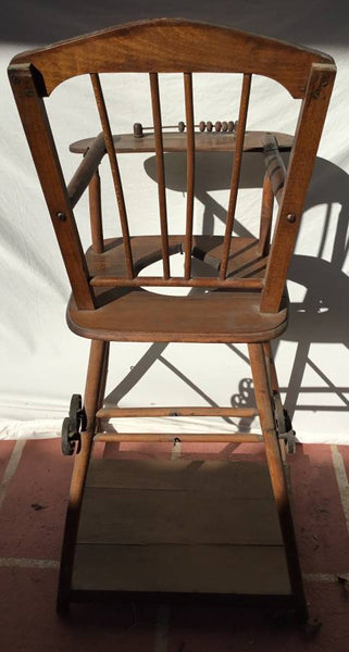 Antique Wooden High Chair Potty Chair with Folding Legs