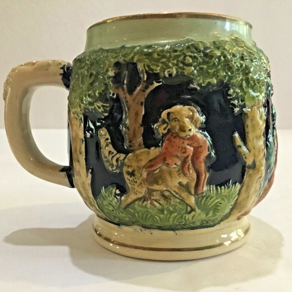 West German Hunting Scene Short Beer Stein Mug 3.5”