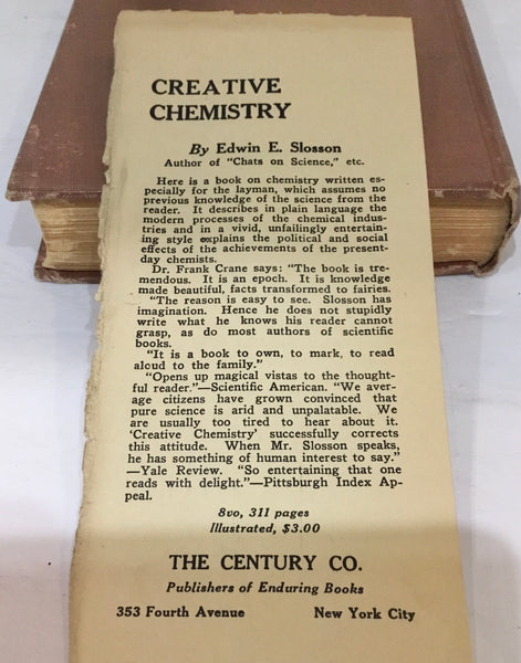 1919 CREATIVE CHEMISTRY BY EDWIN E. SLOSSON