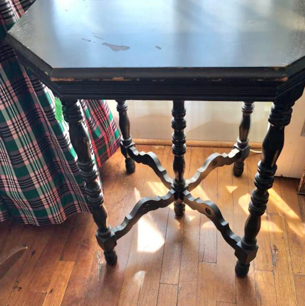 Antique Dark Wooden Octagon Shaped Table