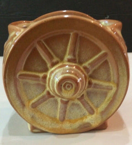 Frankoma Pottery 4" Yellow Brown Wagon Wheel Sugar Bowl