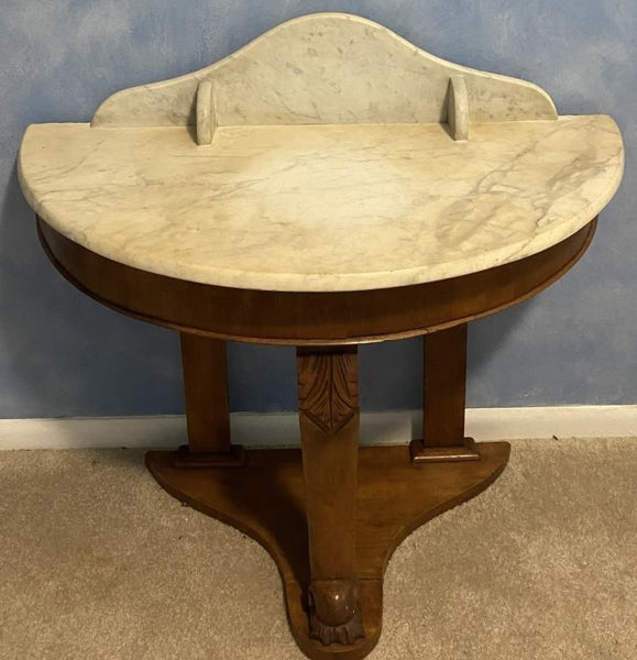 ANTIQUE MARBLE TOP DEMILUNE CRESCENT TABLE