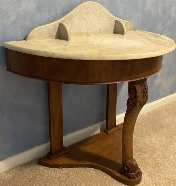 ANTIQUE MARBLE TOP DEMILUNE CRESCENT TABLE