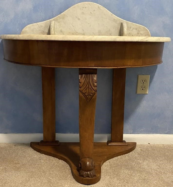 ANTIQUE MARBLE TOP DEMILUNE CRESCENT TABLE