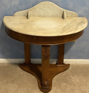 ANTIQUE MARBLE TOP DEMILUNE CRESCENT TABLE