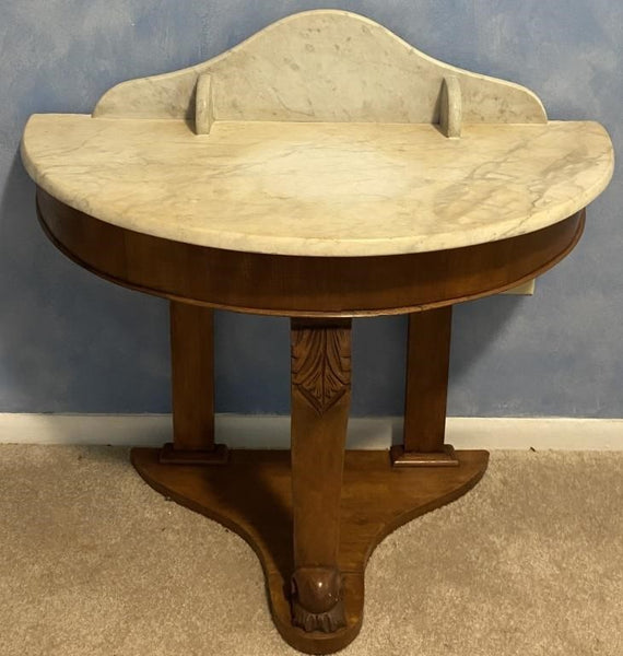 ANTIQUE MARBLE TOP DEMILUNE CRESCENT TABLE