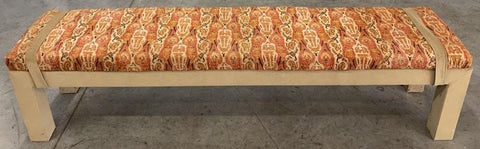 VINTAGE SUEDE BENCH WITH RUST UPHOLSTERED PRINT