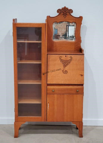 VICTORIAN ANTIQUE SECRETARY BOOKCASE WITH MIRROR