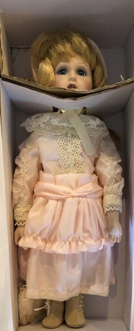 1992 DESIGN DEBUT 17" ADELAIDE PORCELAIN DOLL (NEW IN BOX WITH COA AND TAGS)